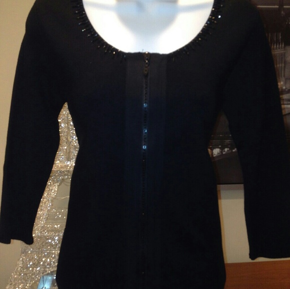 CACHE sweater cardigan black jet crystal zipper - Picture 2 of 7